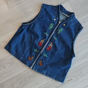 Khaki Rose Desert Christmas Denim Vest 1X